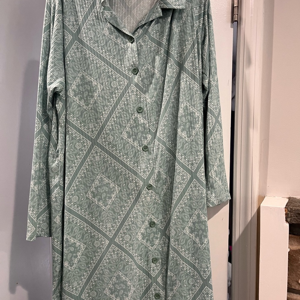 Drama NYC Plus Size 3X Green Boho Print Button-Up Midi Dress